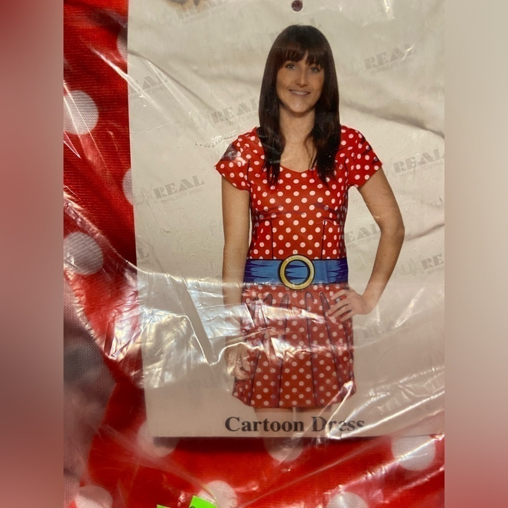 Faux Real Women's Red Cartoon Polka Dot Dress Halloween Costume Minnie Large New